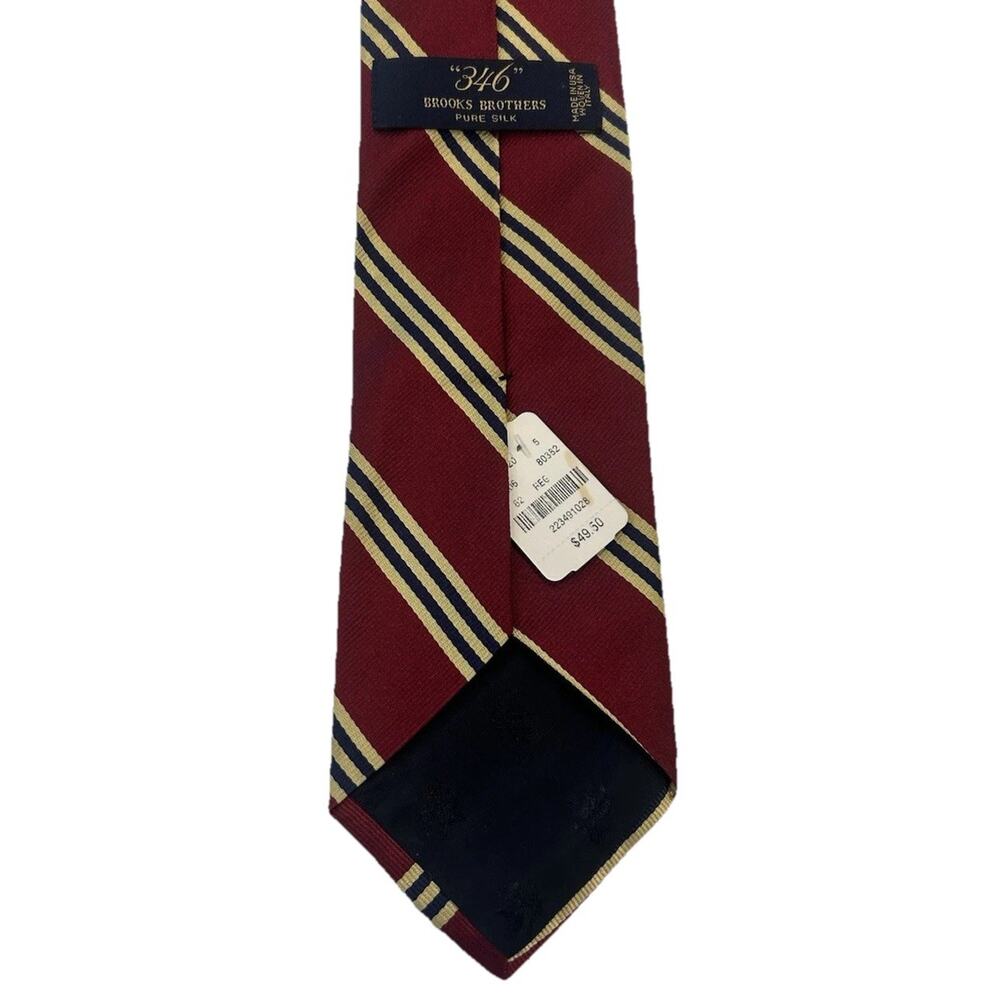 NWT BROOKS BROTHERS Men’s Tie 3.25” Crimson Red Gold Striped Italian Silk In USA